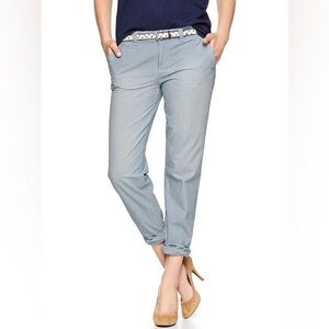 The Gap size 2 broken in straight khakis chambray railroad stripe